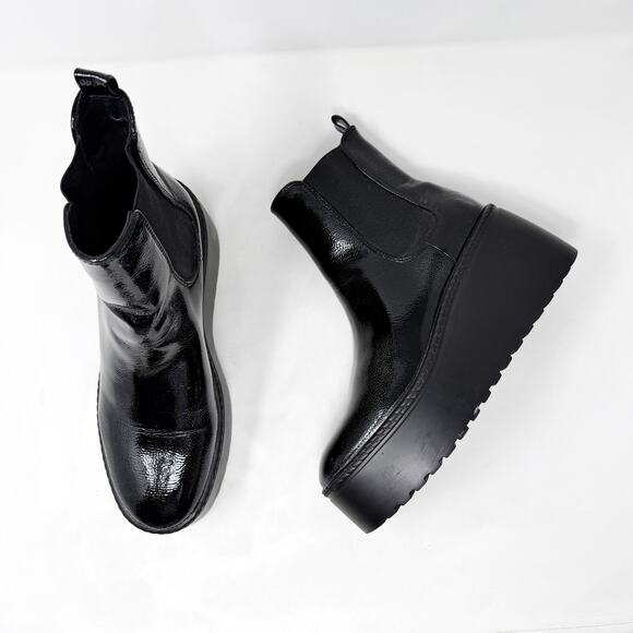 [Nine West] Henrita Black Patent Leather Platform Chelsea Ankle Boots Size 9.5 M - Picture 6 of 12